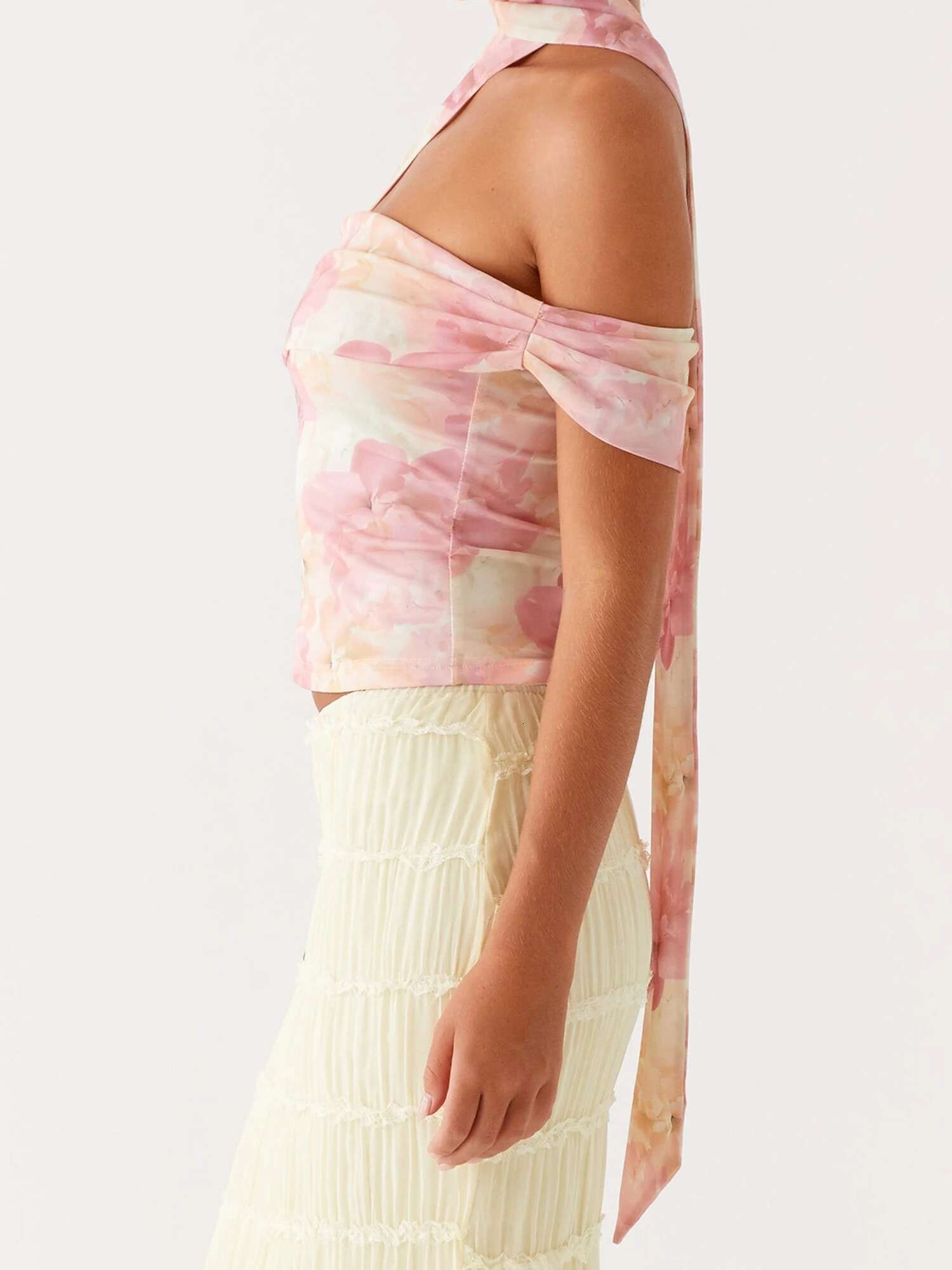 Sexy Lace Halter Top Sleeveless Floral Print Backless Crop Tank for Beach Vacation and Night Out Club Party