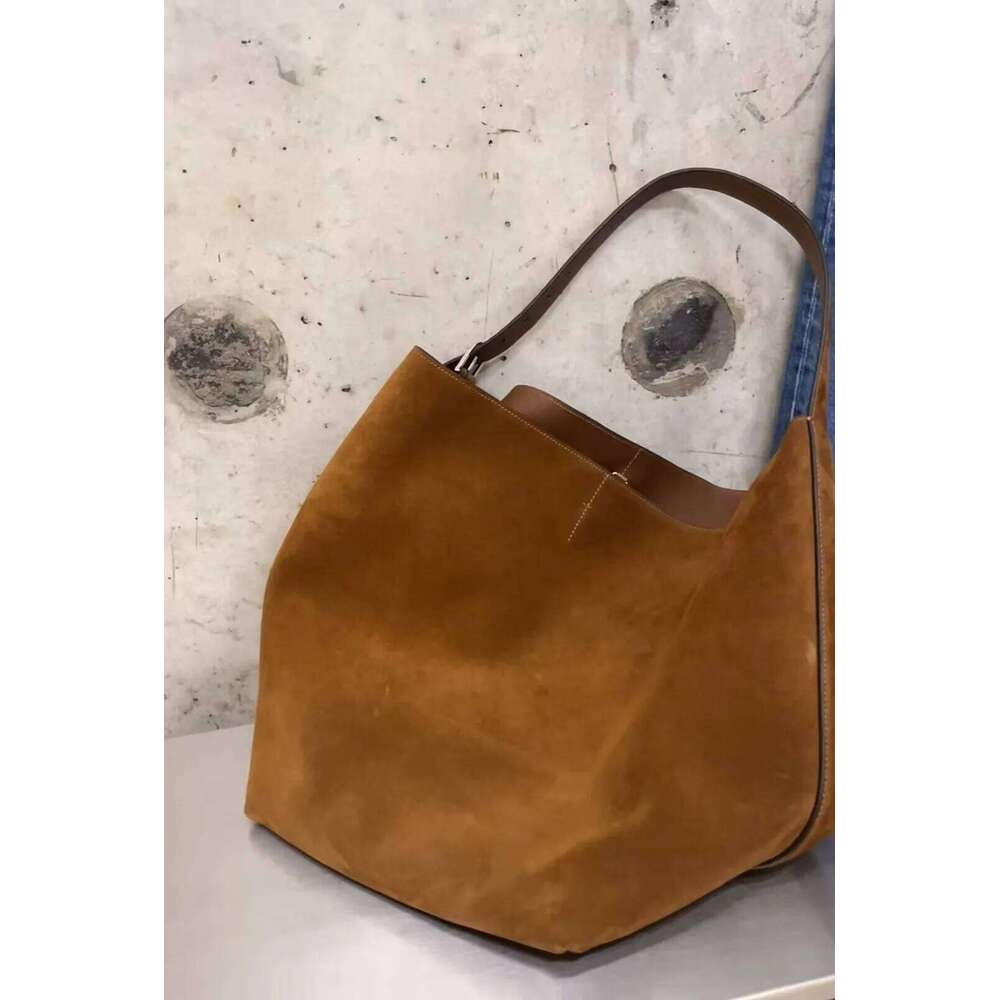 Jenny&Dave Minimalist Vintage Suede Frosted Cowhide Bucket Genuine Leather Commuter Large Capacity Tote Bag Women