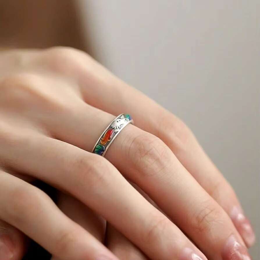 Retro Chinese Style Fox Ring for Women Small and Popular Enamel Color Drip Glue Fox Charming Adjustable Open Ring