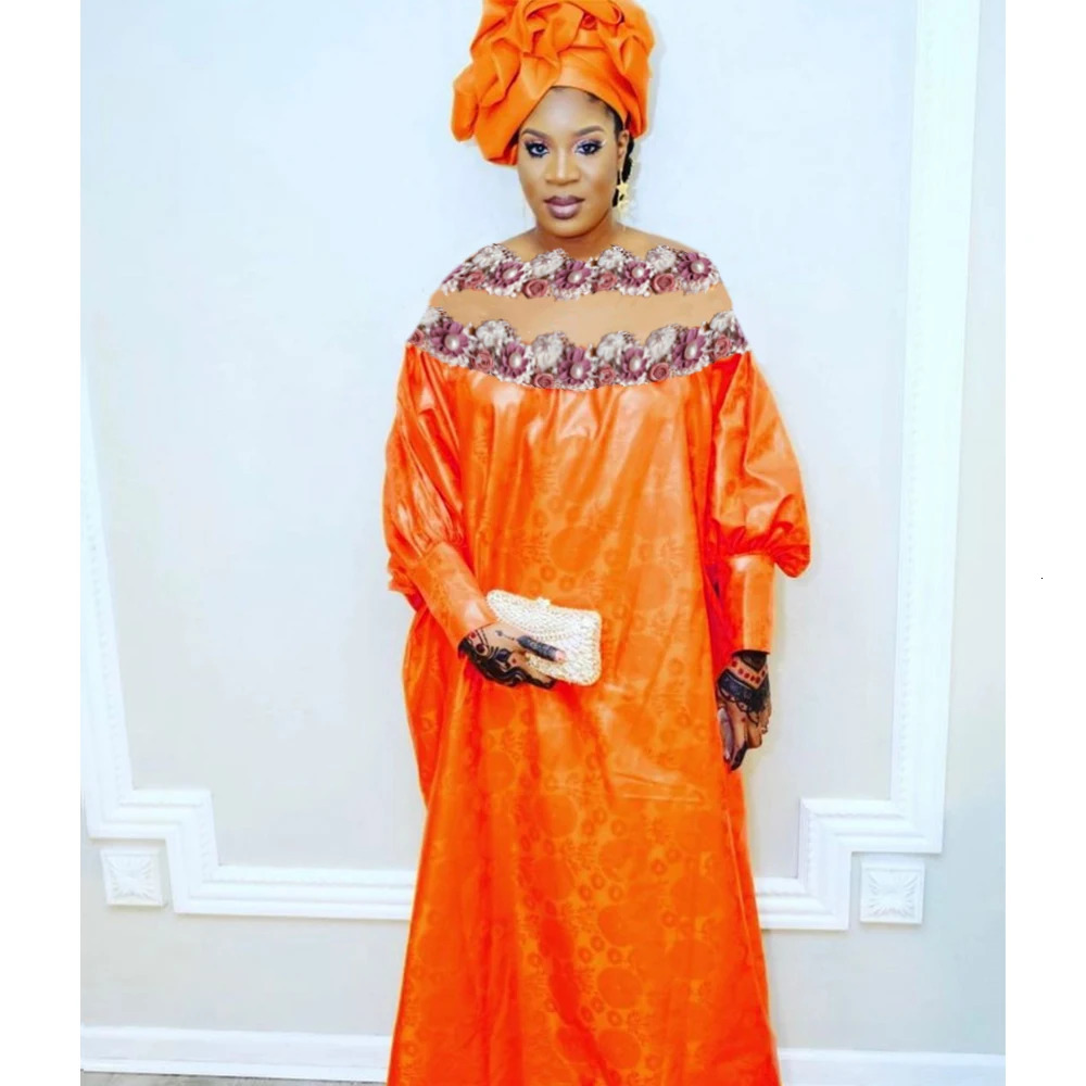 African Long Dresses For Wedding Party Clothing Top Quality Turkey Traditional Basin Riche Max Size Dashiki Robe With Headscarf 250603