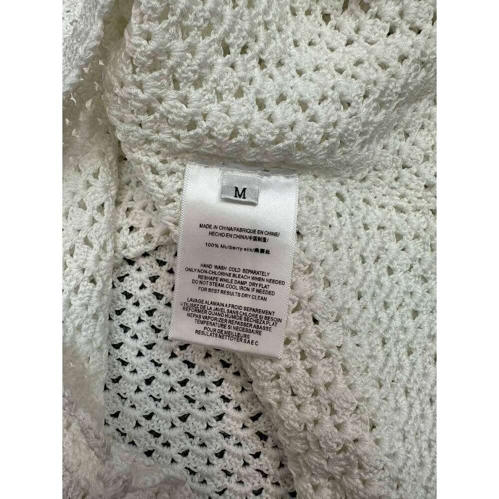 Designer Classic 100% Pure Mulberry Silk Crochet Top with Short Sleeves