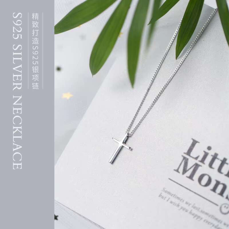 Solid Pure 925 Sterling Silver Cross Fashion Pendant Necklace for Women