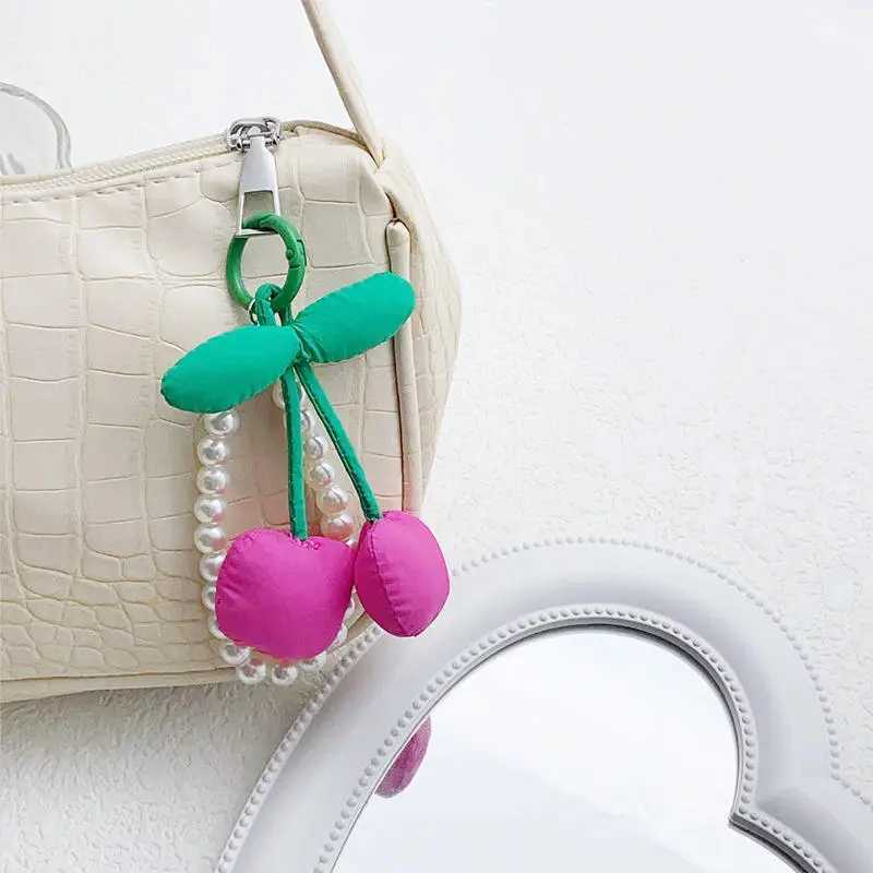 Cute Cherry Keychain Bag Ornament Bow Keyring For Women Girls Sweet Phone Pendant Backpack Decoration Accessories Gifts XJ250607