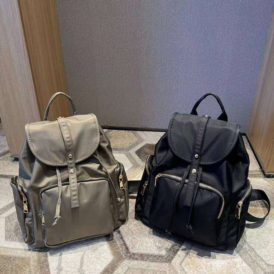 Designer Bag Fashionable Drawstring Nylon Backpack For Women Large Flip Top Rucksack College Student Schoolbag Travel Bagpack Black