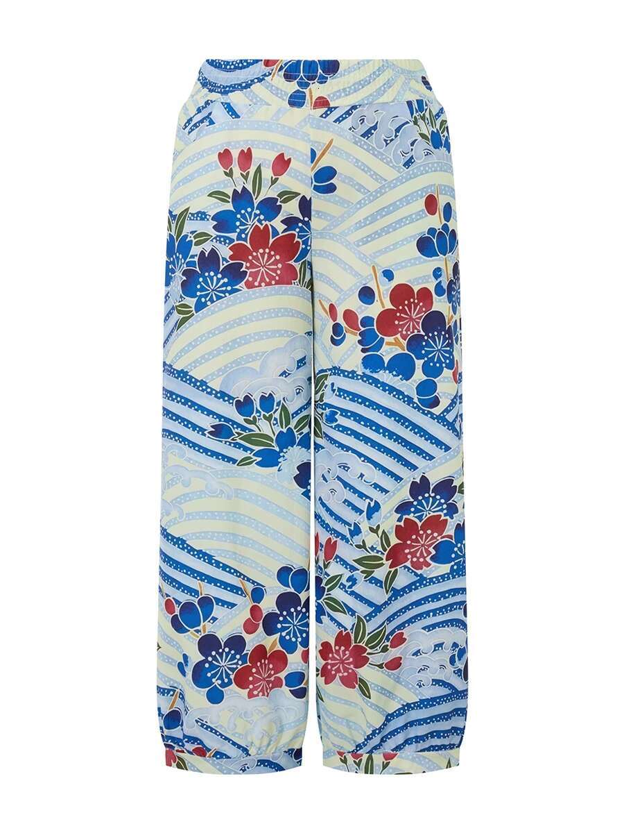 Womens Retro High Waist Floral Print Wide Leg Pants Casual Loose Fit Trousers for Stylish Streetwear Fashion