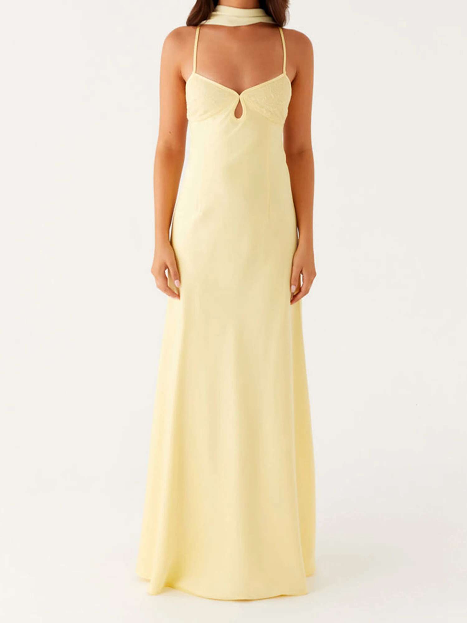 Elegant Maxi Dress with Adjustable Spaghetti Straps and Flowy Silhouette for Womens Summer Fashion Style