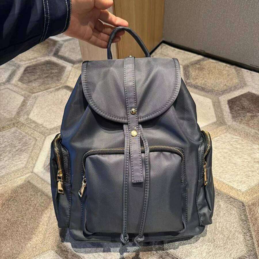 Designer Bag Fashionable Drawstring Nylon Backpack For Women Large Flip Top Rucksack College Student Schoolbag Travel Bagpack Black