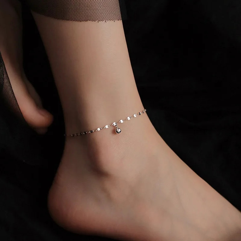 Minimalism Silver Color Beads Anklet for Women Summer Beach Simple Flat Chain Bracelet Barefoot Anklet Jewelry Daily Wear 250528