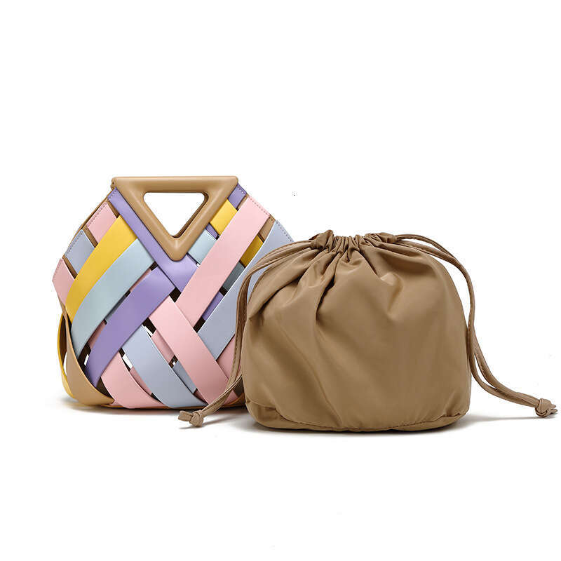 Large Capacity Woven Women's Handbag New Triangle Magnetic Hollow Crossbody Shoulder Fashion Mother-Daughter Bag