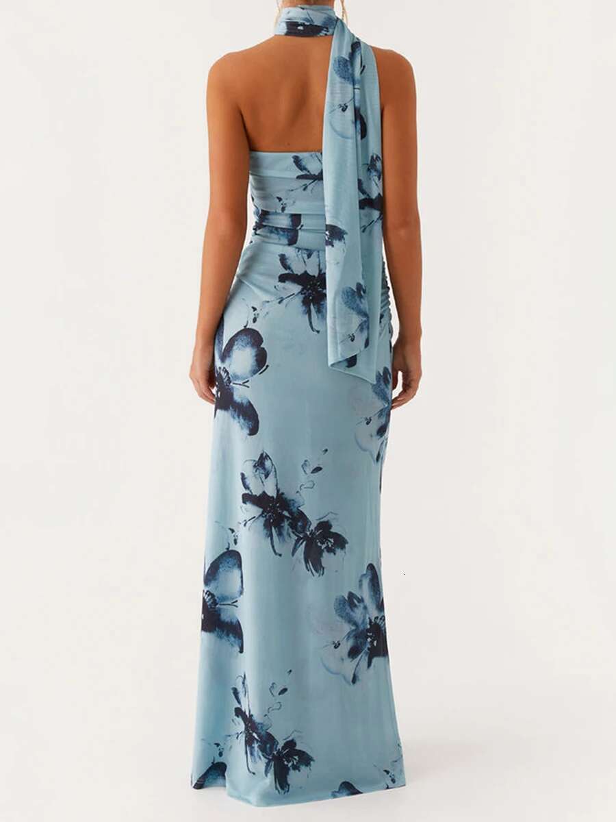 Elegant Maxi Dress with Boho Floral Print and Off-shoulder Design Perfect for Summer Parties and Beach Vacations Includes