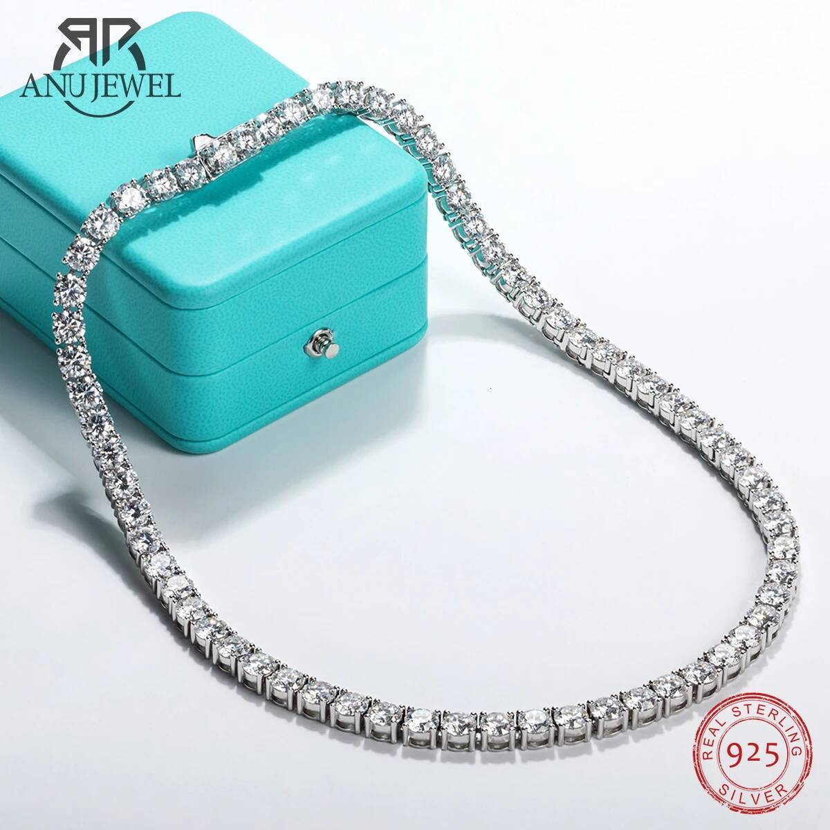 AnuJewe 6.5mm 66cttw D Color Moissanite Dia Tennis Chain Necklace Sterling Sier Gold Plated Neckalces Jewelry