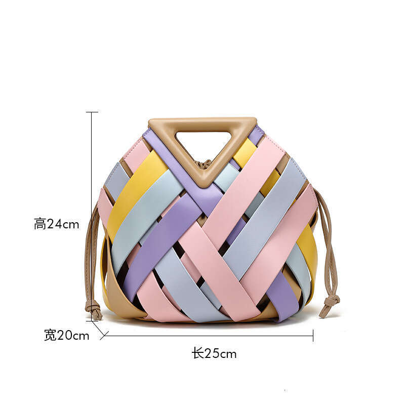 Large Capacity Woven Women's Handbag New Triangle Magnetic Hollow Crossbody Shoulder Fashion Mother-Daughter Bag