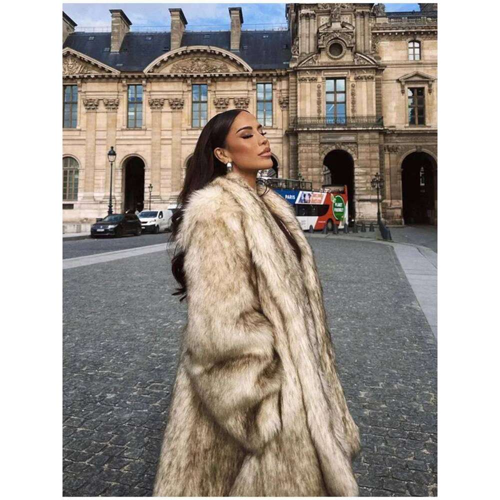 Winter Fluffy Faux Fur Thicken Long Sleeve Jacket Elegant Lapel Thick Warm Loose Cardigan Coats Autumn Chic Lady Outerwear