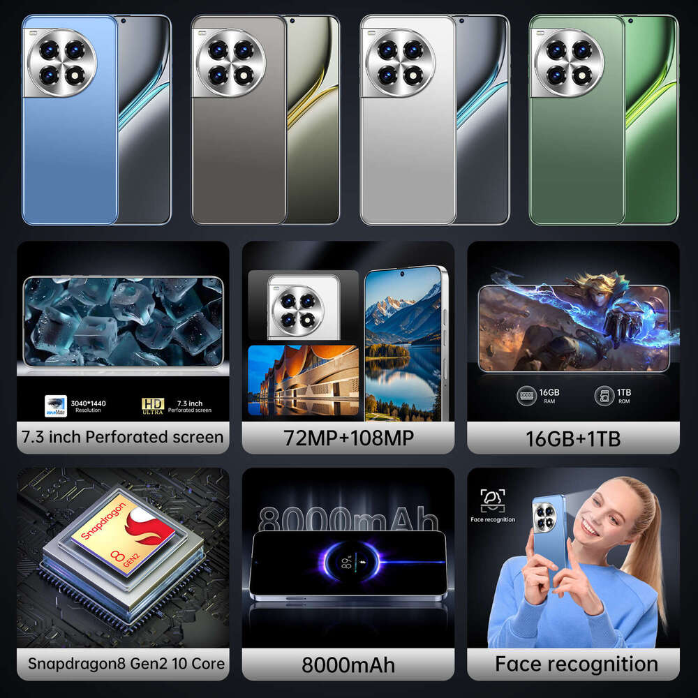 Hot-selling OnePlus 12 16+1T smartphone Android Phone 7.3HD+ Display 72MP+108MP Camera Mobile Fingerprint Face ID GPS