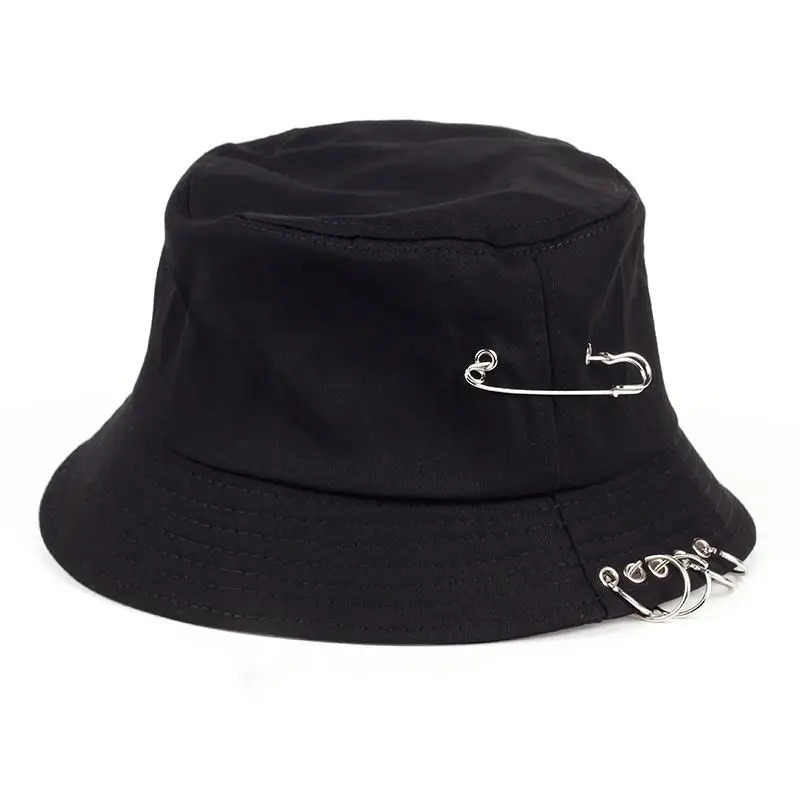 Solid Color iron pin rings personality Bucket Hat cap for unisex women men cotton fishermen caps 250605