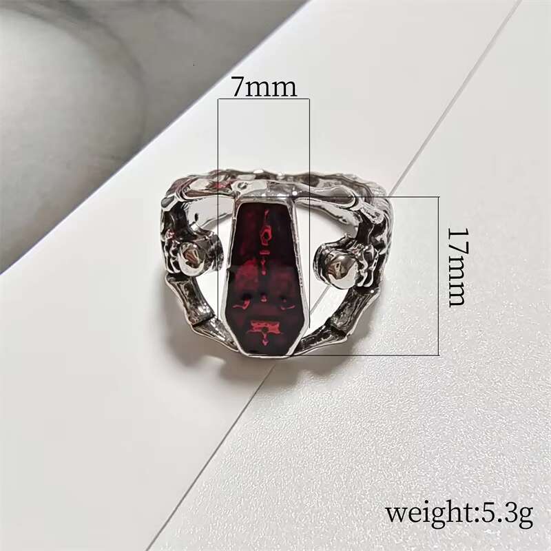 Vintage vampire bat skull ring; red diamond gothic wide band ring; men's punk style ring; hip hop Halloween gift