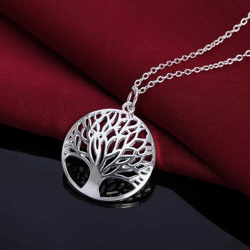 925 Sterling Silver Charm Round Tree of Life Earrings Necklace Set For Women Fashion Wedding Christmas Jewelry Set Z250607