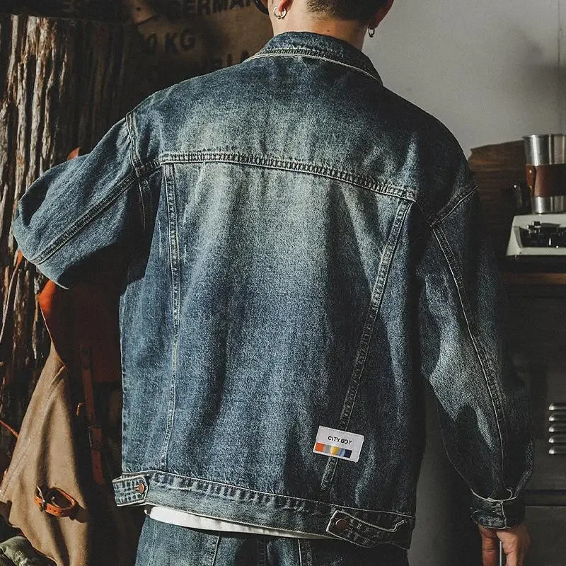 Trendy Loose Denim Jackets Man Cargo Cowboy Coat for Men High Quality Clothing Aesthetic Menswear Vintage Lxury Worn 250530