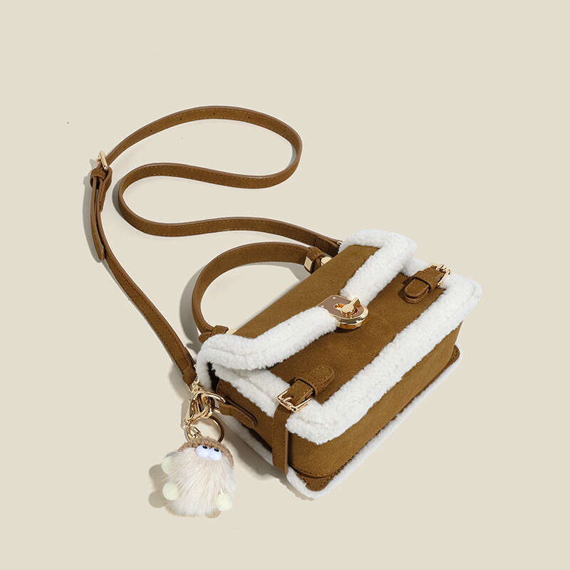 Women's Fashion Lamb Wool Retro Shoulder Autumn Winter New Handbag Cute Patchwork Purse Messenger Bag Casual Crossbody Bags