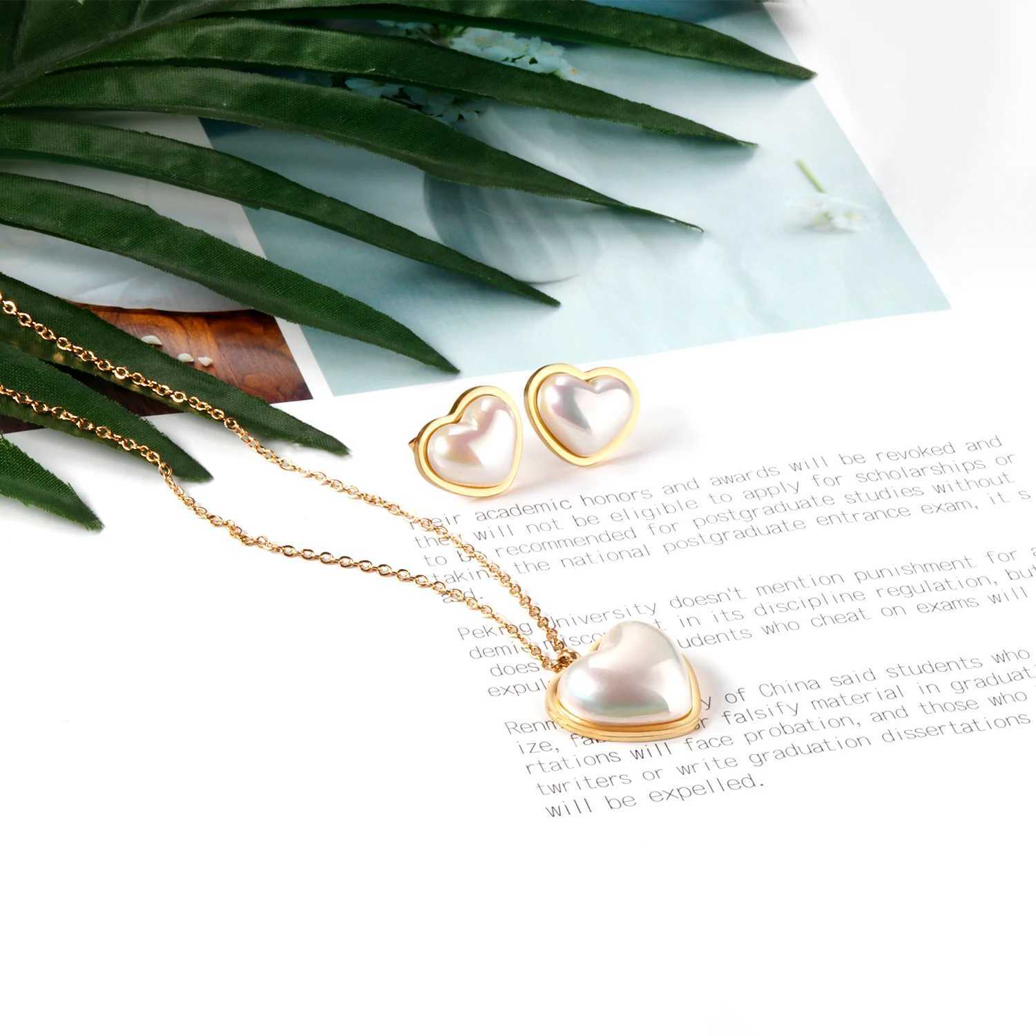 Korean Fashion Stainless Steel Earring Pendant Necklace Set Pearl Set Cubic Zirconia Jewelry Sets for Women Wedding Wholesale Z250607