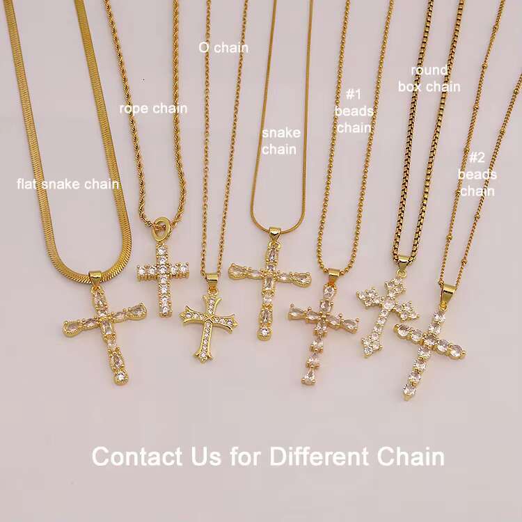 NS1082 High Quality Diamond Christian Religion Jewelry Gold Plated Stainless Steel Chain CZ Micro Pave Cross Pendant Necklace