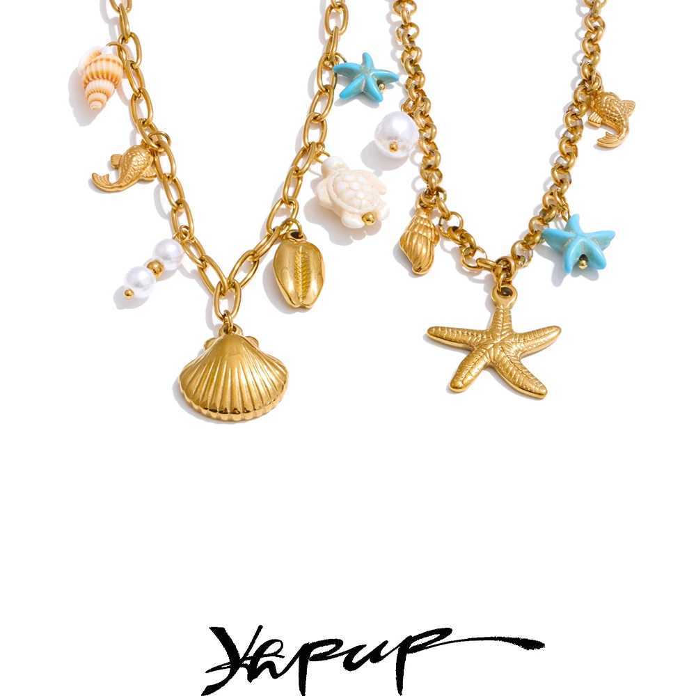 Yhpup Ocean Style Starfish Shell Pendant Handmade Necklace Summer Vacation Stainless Steel Jewelry Waterproof Z250607