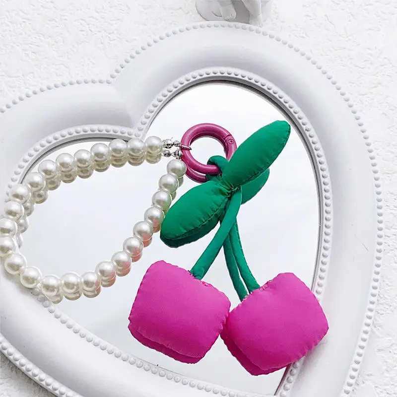 Cute Cherry Keychain Bag Ornament Bow Keyring For Women Girls Sweet Phone Pendant Backpack Decoration Accessories Gifts XJ250607
