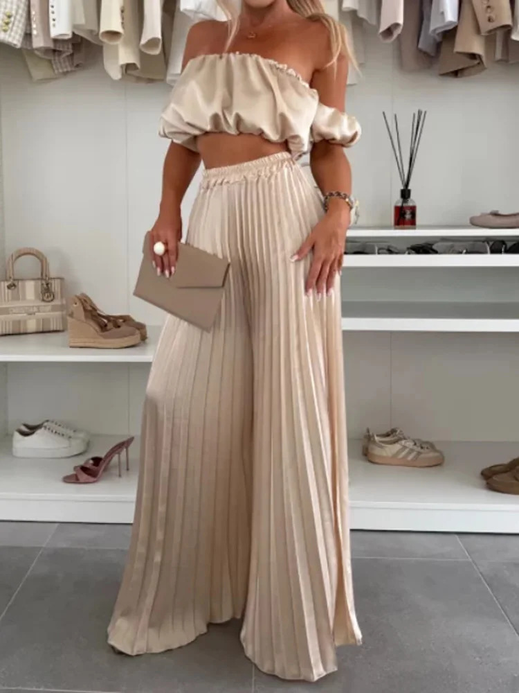 Summer Women Wide Leg Pants Two Pieces Set Holiday Solid Patchwork Simple Outfit O Neck Sleeveless Ladies Suits Streetwear 250603