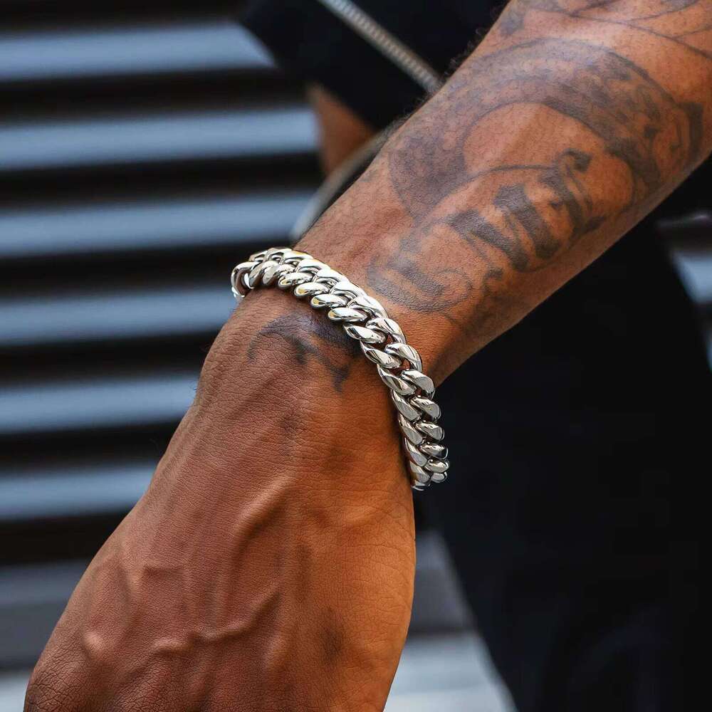 KRKC Hip Hop Jewelry Matte 8mm 10mm 12mm Gold-Plated Stainless Steel Miami Cuban Men's Chain