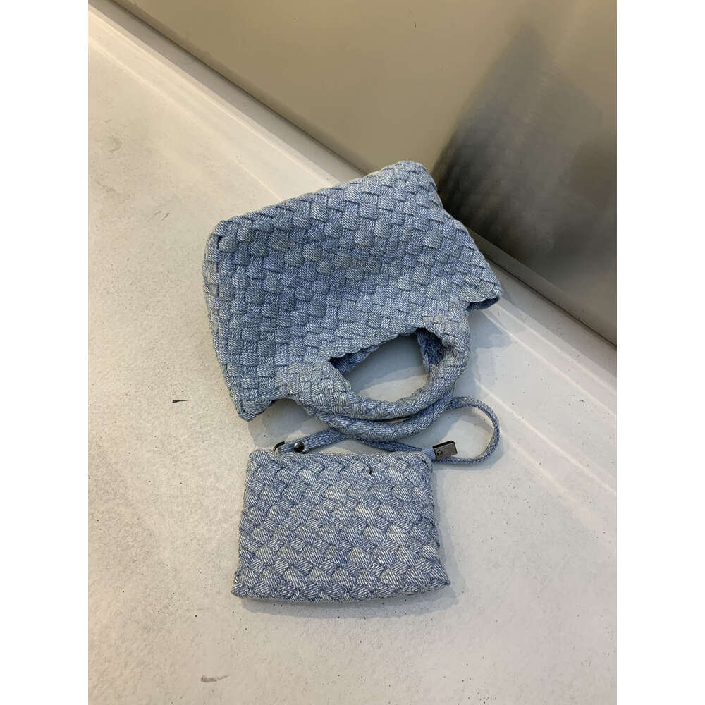 New Denim Woven for Women Small Bucket Chain Mini Handbag Tote Shoulder Crossbody Bag