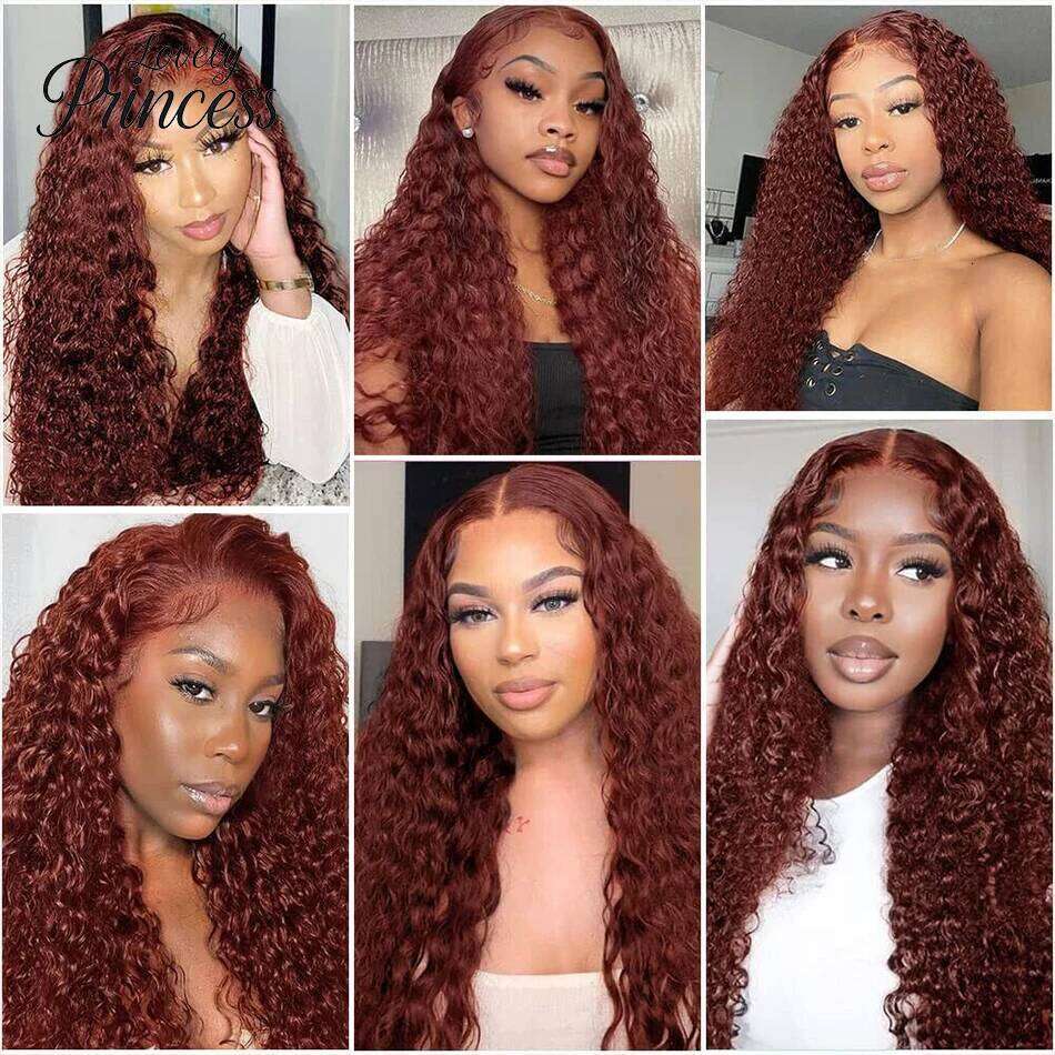 NAMM 30 40 Inch Reddish Brown 250 Density Colored Curly Wigs Human Hair Deep Wave 13x4 13x6 HD Lace Frontal Wig