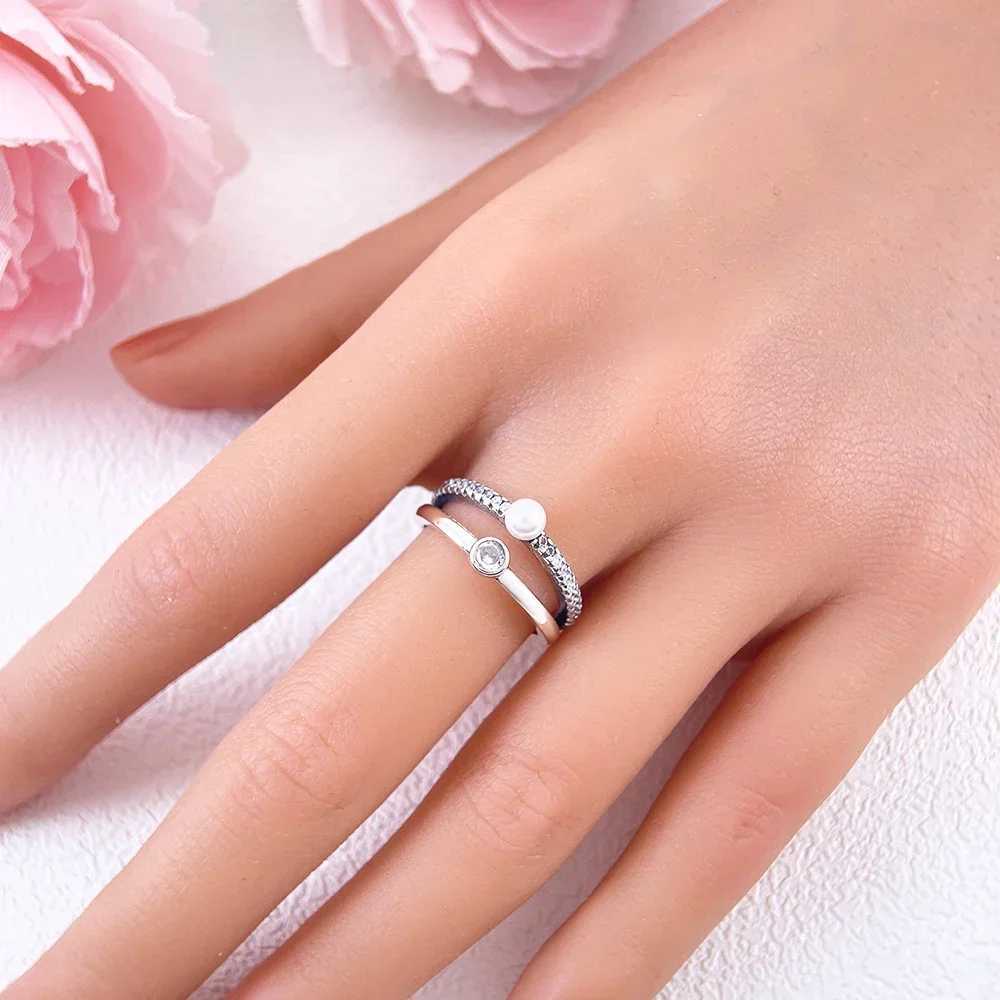 925 Sterling Silver Pearl Pav Halo Stud Collarbone Necklace Earrings Ring Jewelry Set for Women Luxury Boutique Jewelry Gift Z250607