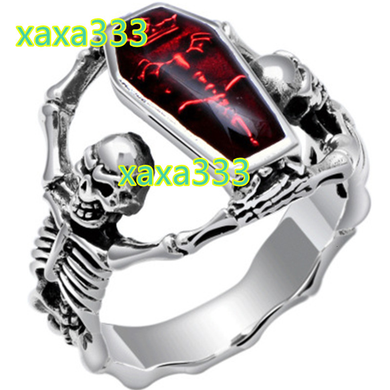 Vintage vampire bat skull ring; red diamond gothic wide band ring; men's punk style ring; hip hop Halloween gift