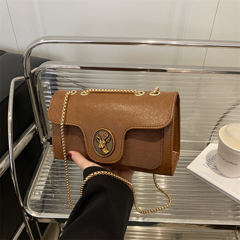 Luxury Brand Designer Bag Women's Crossbody Bag 2025 Summer New Chain Small Square Bag Fashion Casual Simple Retro Deer Head Small Shoulder Bag