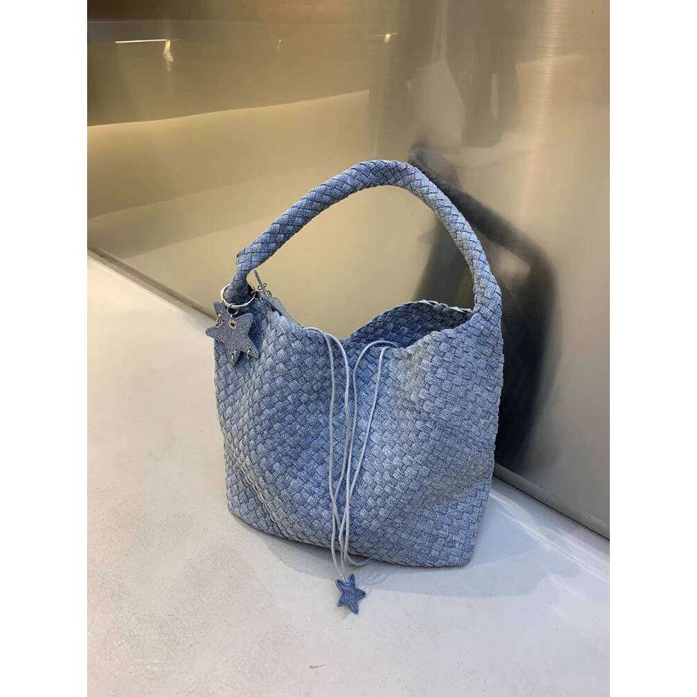 Tie Dye Denim Handwoven Tote Large Capacity Shopping Casual Shoulder Handbag Star Bag