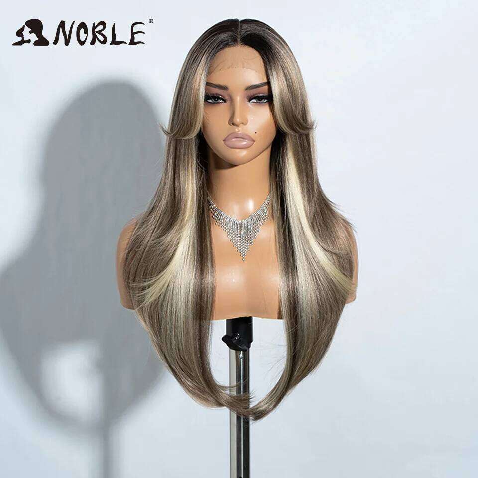 NAMM Noble Synthetic Front 26" Straight Ombre lace Cosplay Part Blonde Wigs For Women synthetic Lace Wig