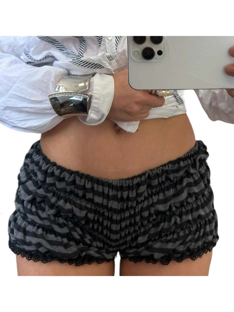 Womens Lace Trim Elastic Waist Pajama Shorts with Ruched Detail - Soft and Comfortable Sleepwear Bottoms for Summer Casual Wear