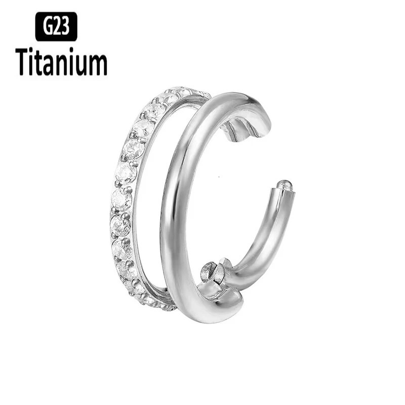 1PC ASTM 36 Earrings Nose Rings 81012mm Septum Piercing Plating CZ Zircon Tragus Clicker Lip Studs Body Jewelry 16G 250606