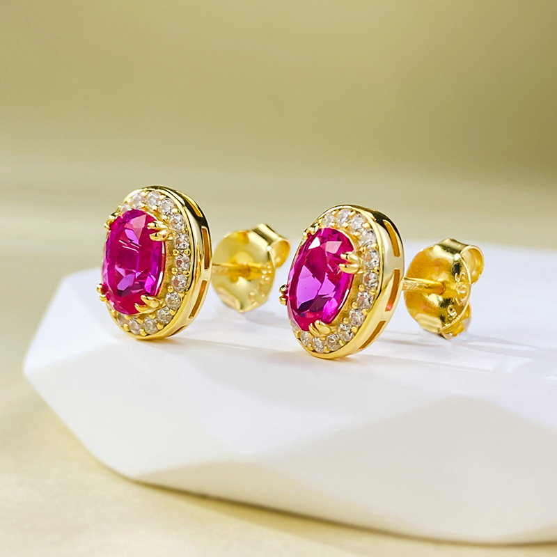 2025 Choucong Ins Top Sell Stud Earrings Elegant Stunning Simple Fine Jewelry Pure 100% S925 Sterling Silver Oval Pink Moissanite Diamond 18K Gold Ear