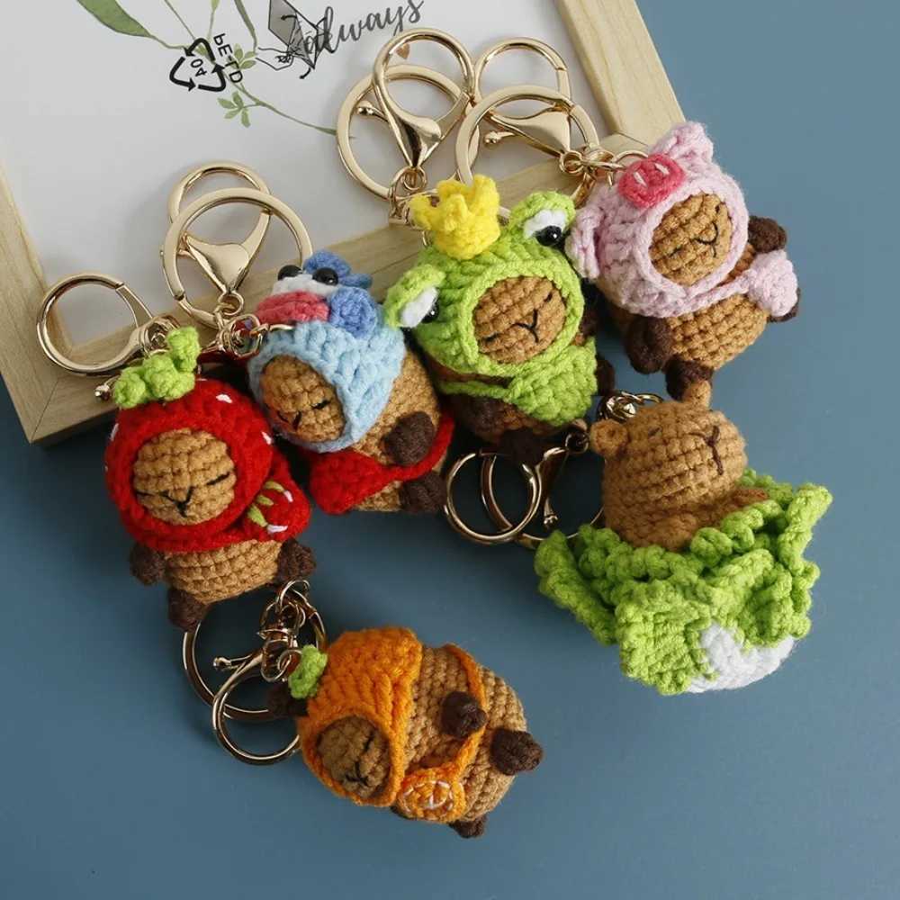 Kids Toys Capybara Doll Keychains Knitted Creative Cartoon Pendant Bag Accessories Crochet Key Ring XJ250607