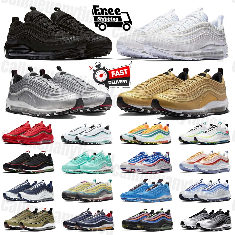 mens shoes 97 Triple White black Leather rubber 97s classics wear resistant Women's sneakers Golden Silver Bullet outdoor shoe free shipping trainers mens
