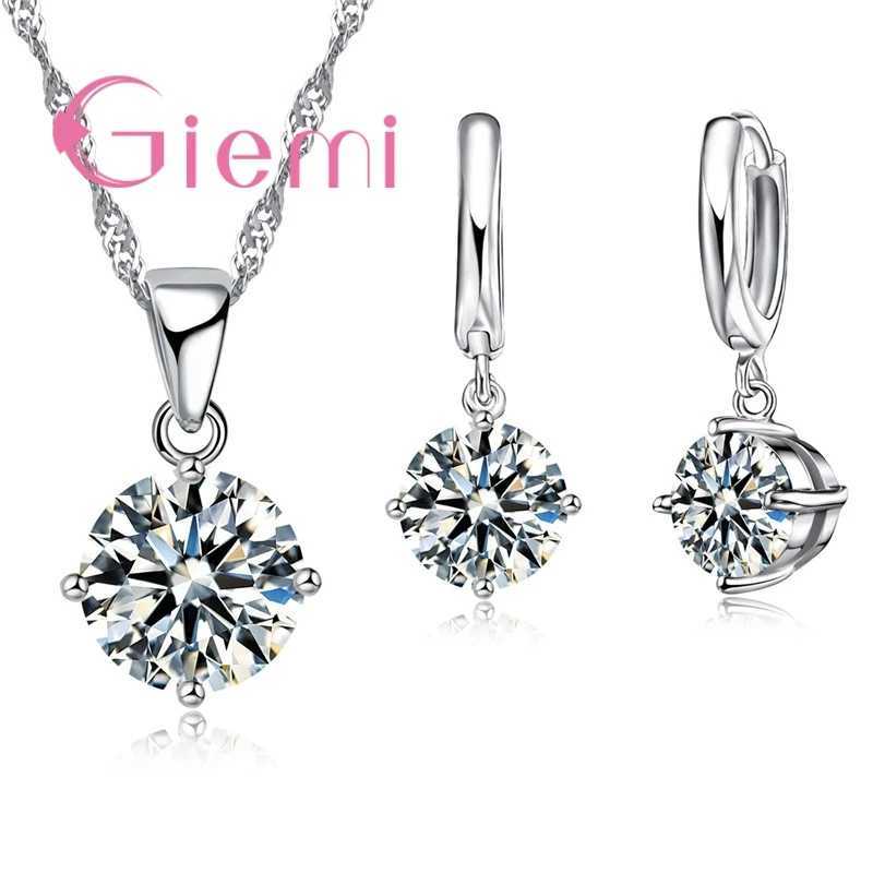 925 Sterling Silver Pendant Necklace Earrings For Women Engagement Fashion Jewelry Set Trendy Austrian Crystal Wholesale Z250607