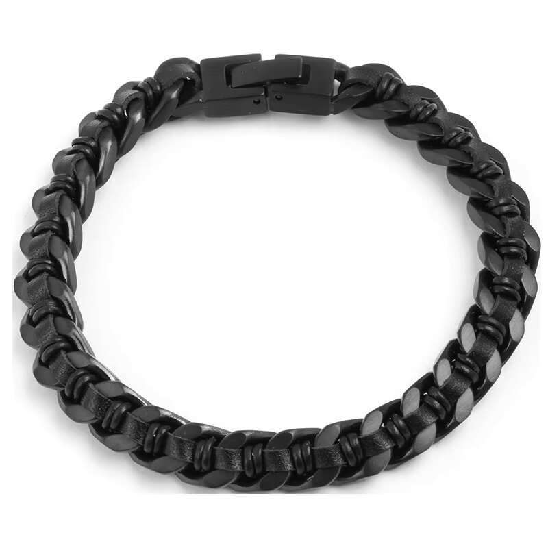 Tizti Jewelry Wholesale Non Tarnish Men Black Stainless Steel Cuban Chain Various Colors Braided Leather Bracelet for Men