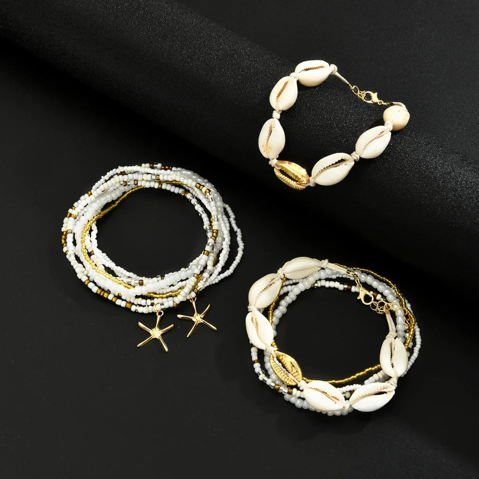Summer Beach Starfish Shell Beaded Pendant Anklet for Women Boho Retro Trend Multilayer Foot Jewelry Holiday Accessory 2025 250528