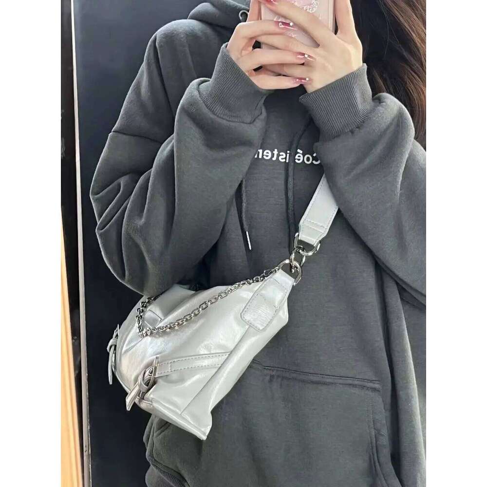 JIAERDI Y2k Vintage Handbags Women 2023 Hot Girls Chains Soft Chic Casual Shoulder Female Retro Haruku White Messenger Bag