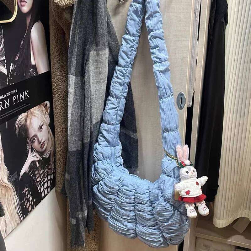 Hot Selling Korean Casual Half Moon Bags For Women Designer Handbag And Purses New In Polyester Embroidery Ruched Cloth Shoulder