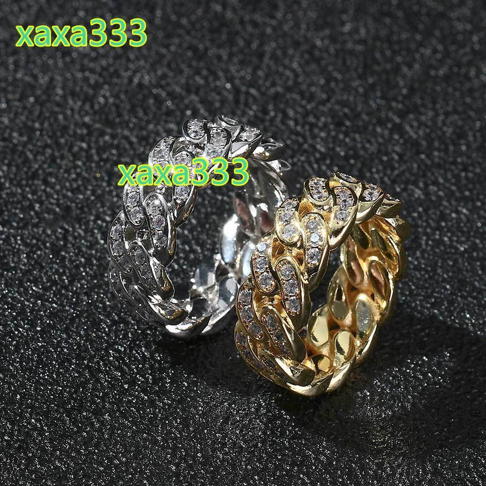 Ganku Sales 8mm Single Row Moissanite Cuban Ring; Popular Hip Hop 18K Gold Men's Ring Wholesale Fashion
