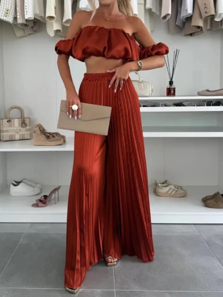 Summer Women Wide Leg Pants Two Pieces Set Holiday Solid Patchwork Simple Outfit O Neck Sleeveless Ladies Suits Streetwear 250603