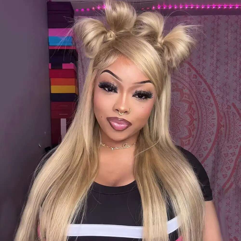 NAMM Upgrade 12A Straight 13x4 Front Human Hair For Women Ash Blonde 180 Density 5x5 Lace Closure Wigs