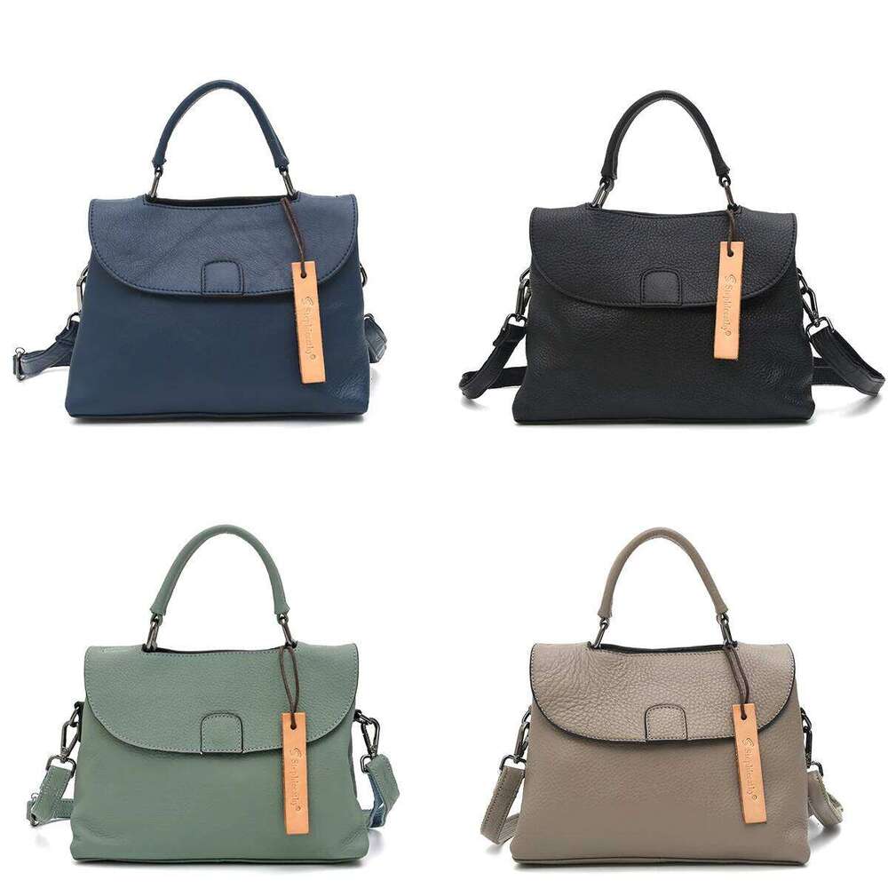 SC Fashion Genuine Leather Handbags For Women Flap Cover Top-Handle Purses Casual Daily Cross Body Shoulder Bags Multi Pockets